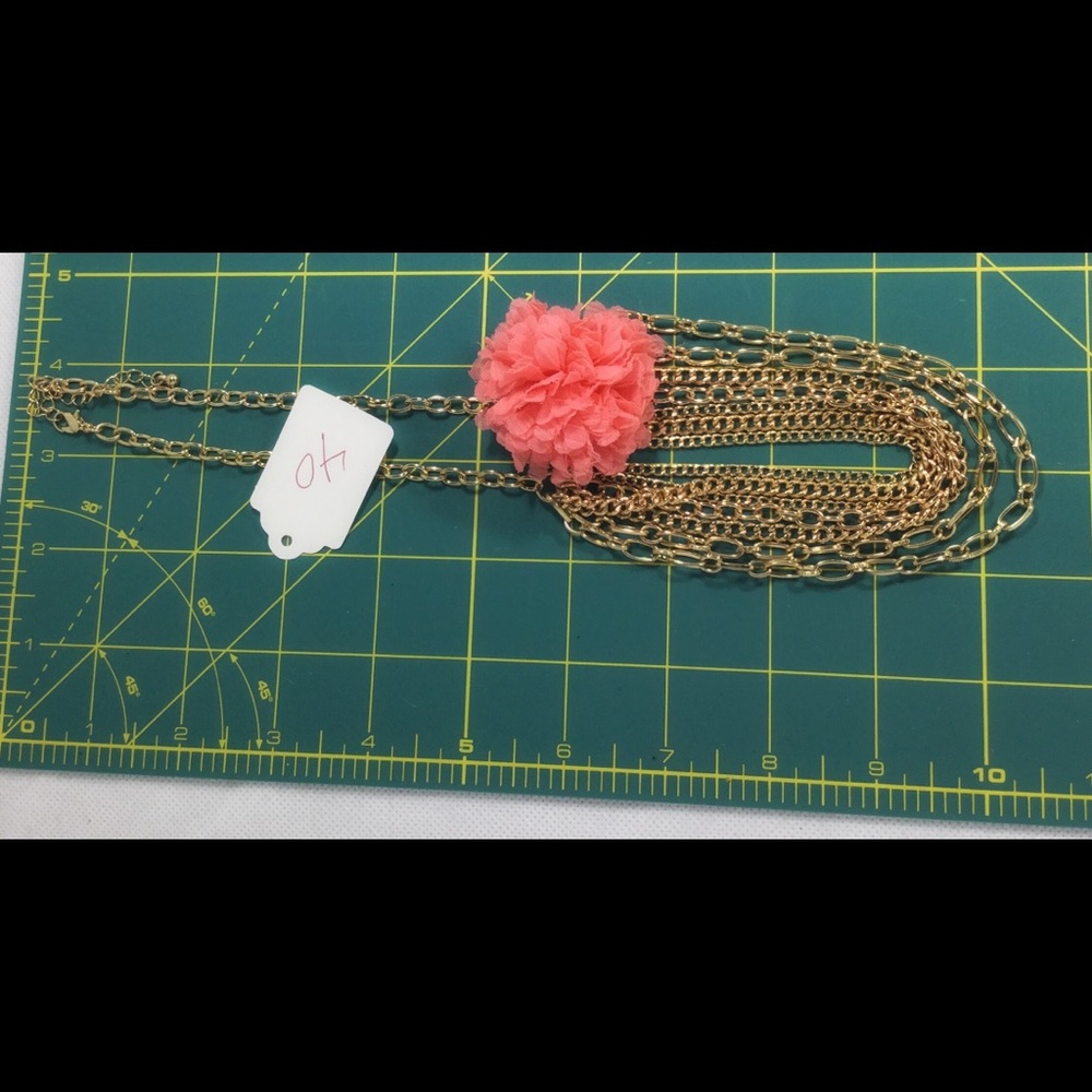 Multi chain bib necklace with fabric flower - Picture 3 of 3